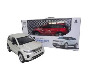 White toy SUV in front of a packaging box with Range Rover images available at Juniors Toys