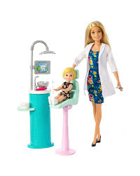 Barbie doll in a doctor's outfit with medical equipment on a white background available at Juniors Toys