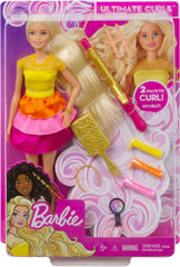 Barbie doll packaging with hair styling tools on a pink background available at Juniors Toys