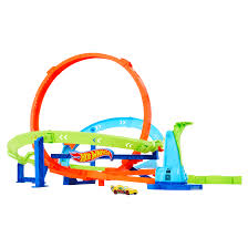 Detailed view of the Loop Cyclone Challenge set showing the looping action and Netflix "Let's Race" branding available at Juniors Toys