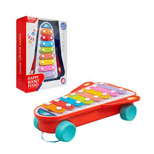 Colorful toy piano with wheels and packaging available at Juniors Toys