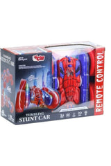 Boxed remote control tumbling stunt car with Spider-Man design available at Juniors Toys