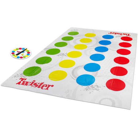 Twister game mat with colorful dots on a white background Available at Juniors Toys