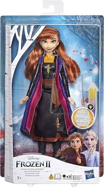 Frozen 2 doll packaging with character images and branding -Princess Anna Doll at Juniors Toys
