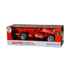 Red toy car model in a clear box with 'Auto Model' branding on a white background available at Juniors Toys