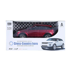 Boxed model car with a red vehicle and 'Cross-Country Hero' branding available at Juniors Toys