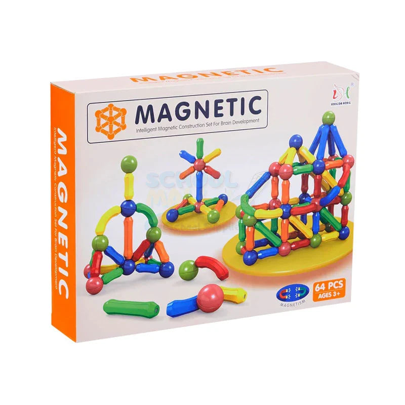 Box of colorful magnetic building toys with 'Magnetic' branding on a white background available at Juniors Toys