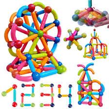 Colorful geometric building blocks and toys on a white background available at Juniors Toys