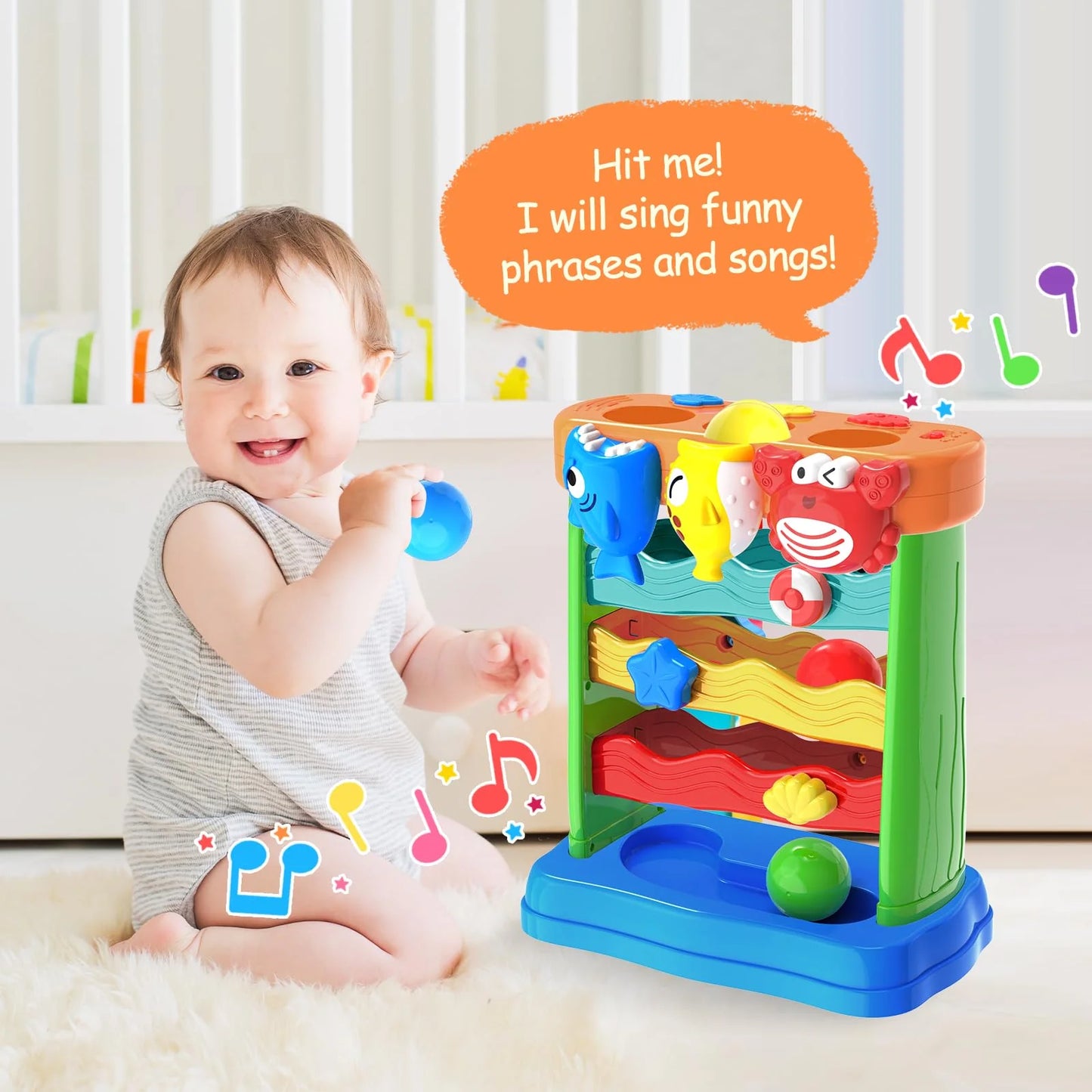 Kings Sport Musical Interactive Ball Drop Tower – Multi-Level Sea Animal Slideway with Light & Sound for Toddlers