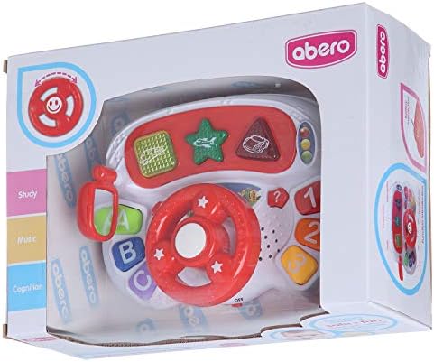 Toy steering wheel with colorful buttons in a 'Obero' branded box available at Juniors Toys