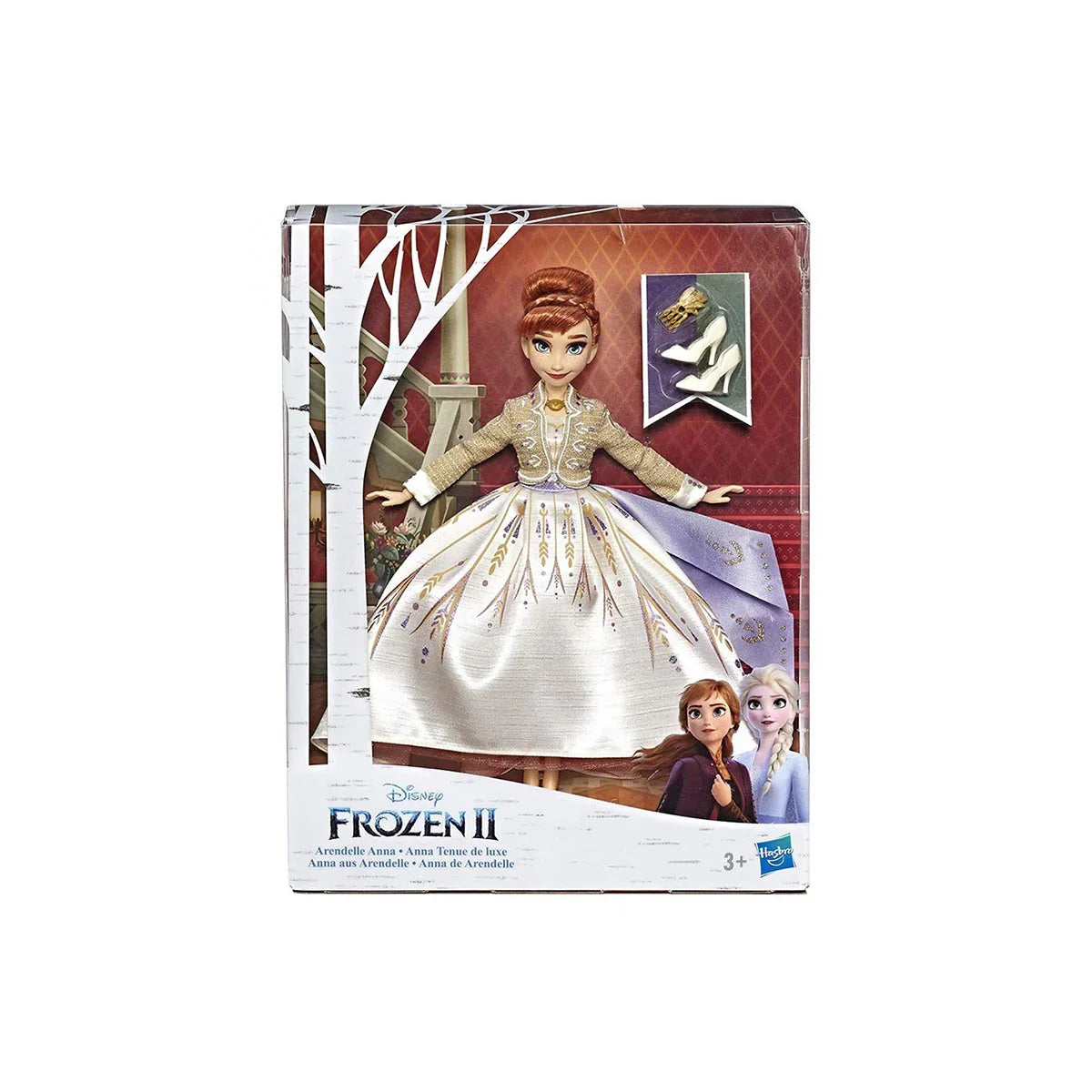 Disney Frozen 2 doll packaging with a doll in a white gown - Anna Doll (White Gown) at Juniors Toys