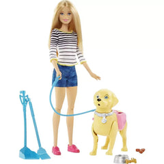 Barbie doll with a dog and pet care accessories on a white background available at Juniors Toys 