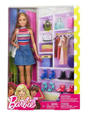 Barbie doll in a packaging with wardrobe and accessories available at Juniors Toys