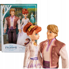 Two dolls resembling characters from 'Frozen II' with a packaging box in the background available at Juniors Toys.