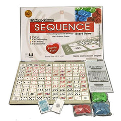Sequence board game set with packaging, board, cards, and pieces availble at Juniors Toys