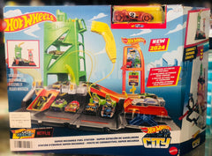 Hot Wheels City Ultimate Octo Car Wash box showing octopus and track available at Juniors Toys