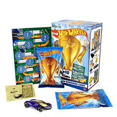 Front of Hot Wheels 10-car reward pack with vibrant trophy graphics available at Juniors Toys