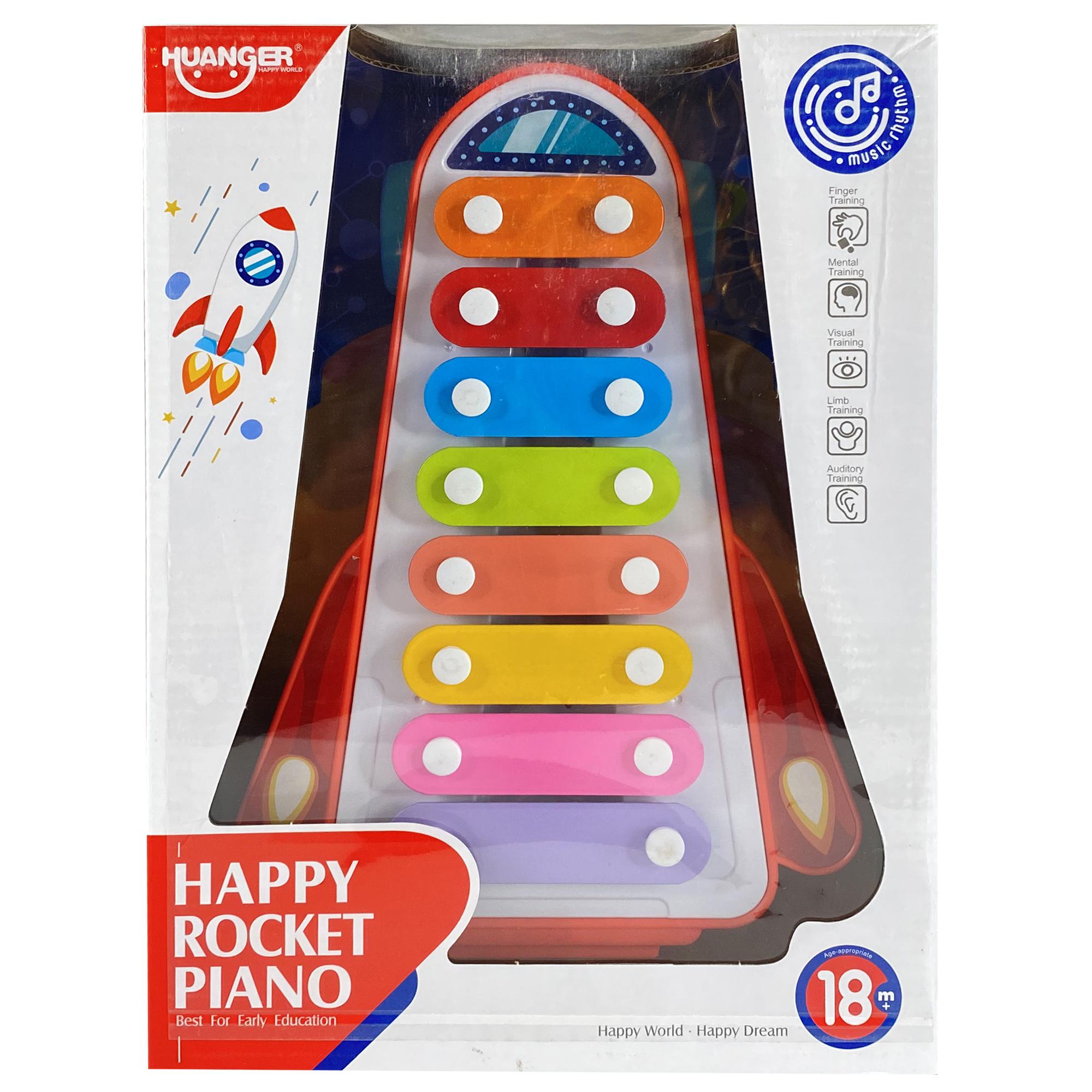 Packaging of a colorful toy piano with 'Huangger' branding on a white background available at Juniors Toys