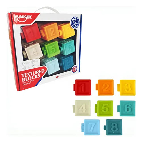 Set of colorful textured blocks with numbers and a packaging box on a white background available at Juniors Toys