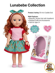 Lunabebe Collection doll with packaging on a white background available at Juniors Toys 