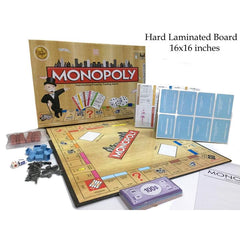 Monopoly board game set with components on a white background available at Juniors Toys