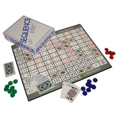 Sequence board game set with pieces and cards on a white background availble at Juniors Toys