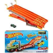 Hot Wheels Action race set for ages 5 and up with a 4-lane elimination finish line available at Juniors Toys